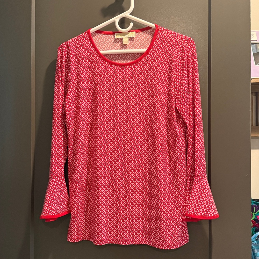 Michael Kors (Medium)Red Patterned Long Sleeve Top - image 1